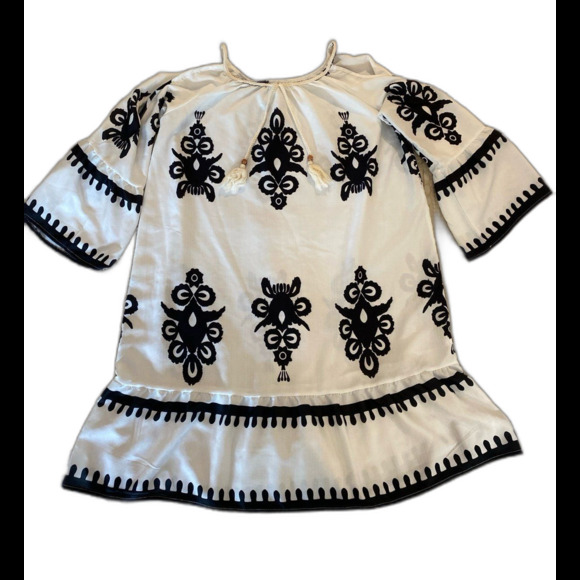 Swimsuit Coverup Dress Off Shoulder Black & White Plus Size XL Ethnic Boho Sexy - Picture 1 of 12
